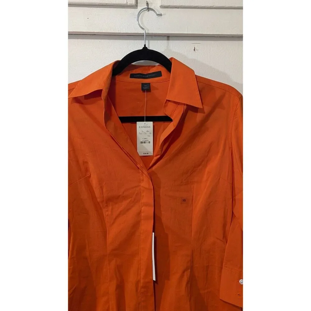 Express Design Studio Essential Shirt in Cotton Stretch tapered top XS - Picture 1 of 6